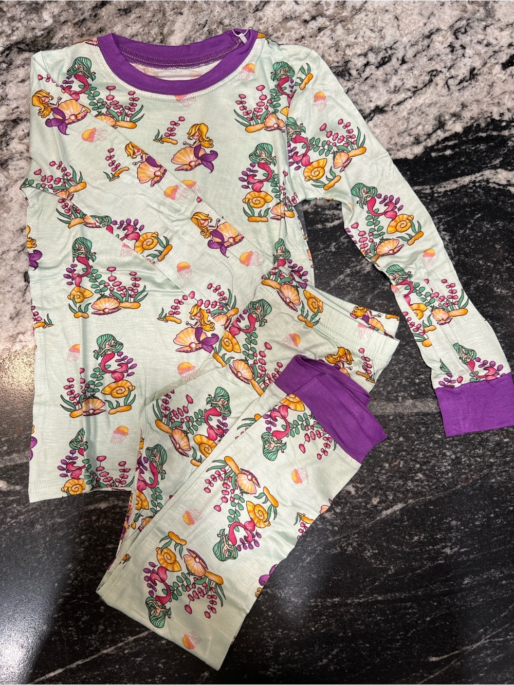Zipn Bear Bamboo Pajama Set Size 5/6 Mermaid Ocean Print Buttery Soft Two Piece